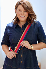 Liv & Milly Guitar Strap - Blue / Pink / Red / Gold Stripes