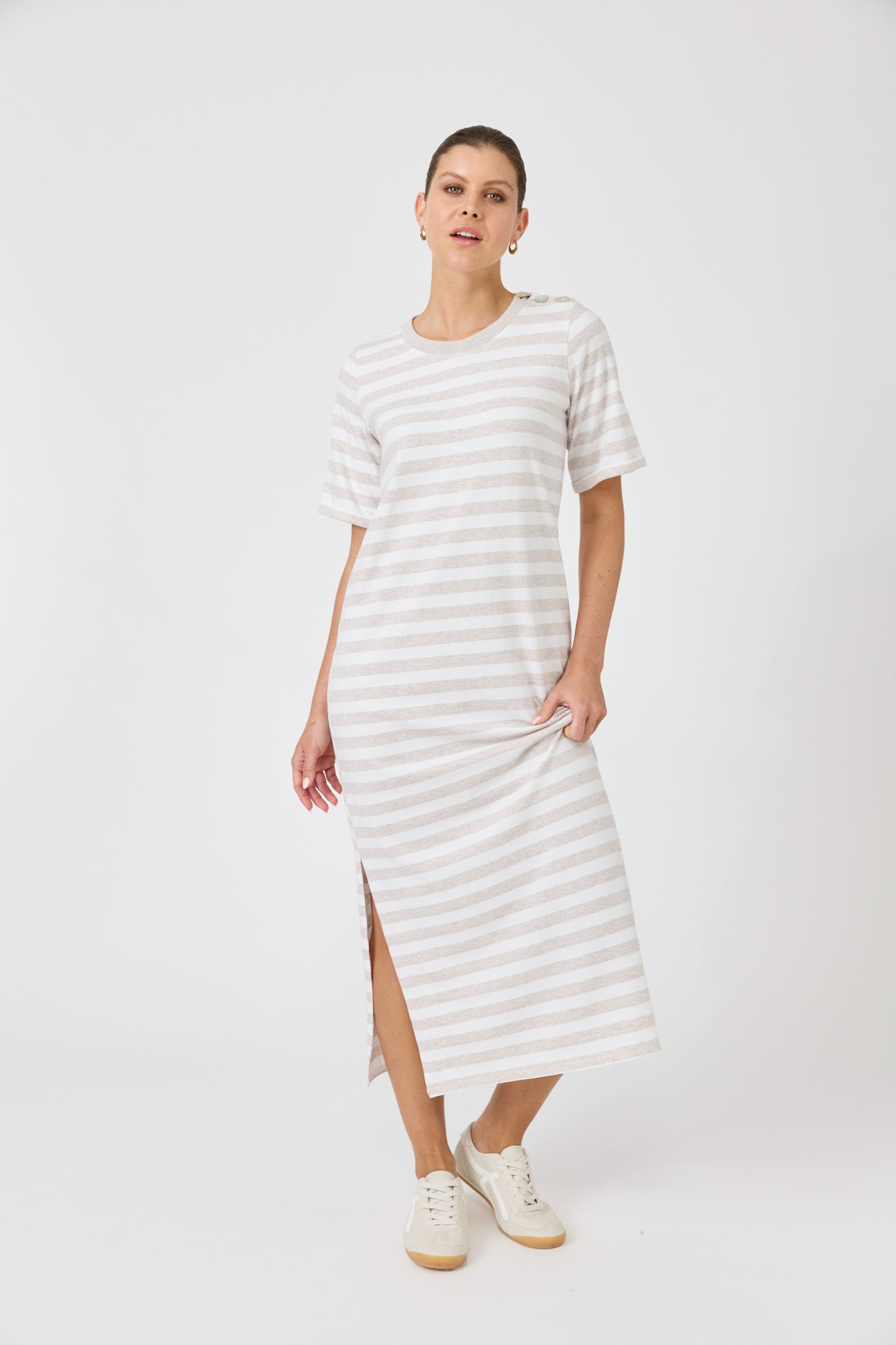 Studio Stripe T-shirt Dress - Stone