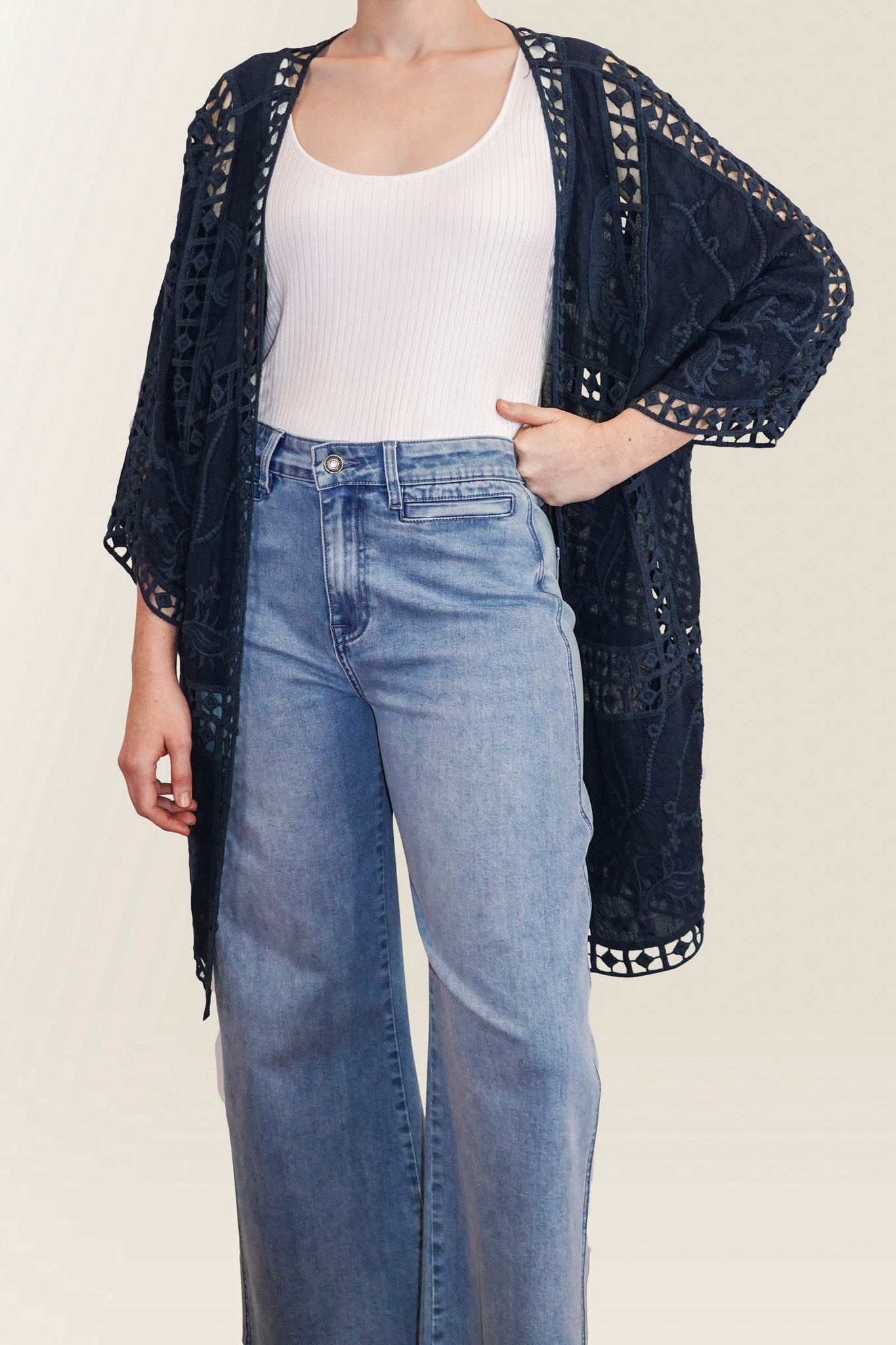 Oline Lace Kimono - Navy