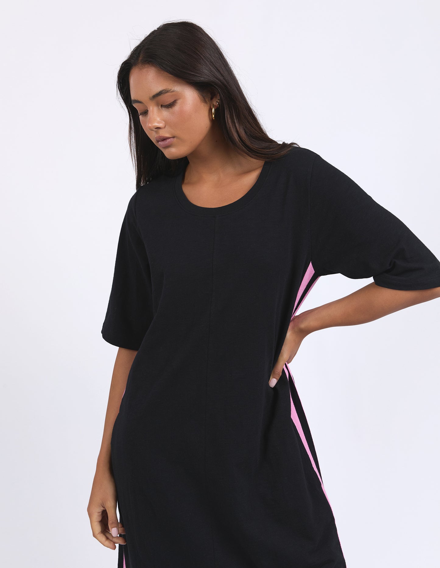 Foxwood Recovery 3/4 sleeve dress-Black with pink stripe