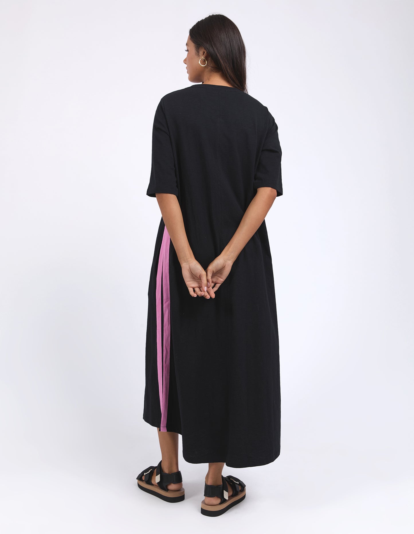 Foxwood Recovery 3/4 sleeve dress-Black with pink stripe