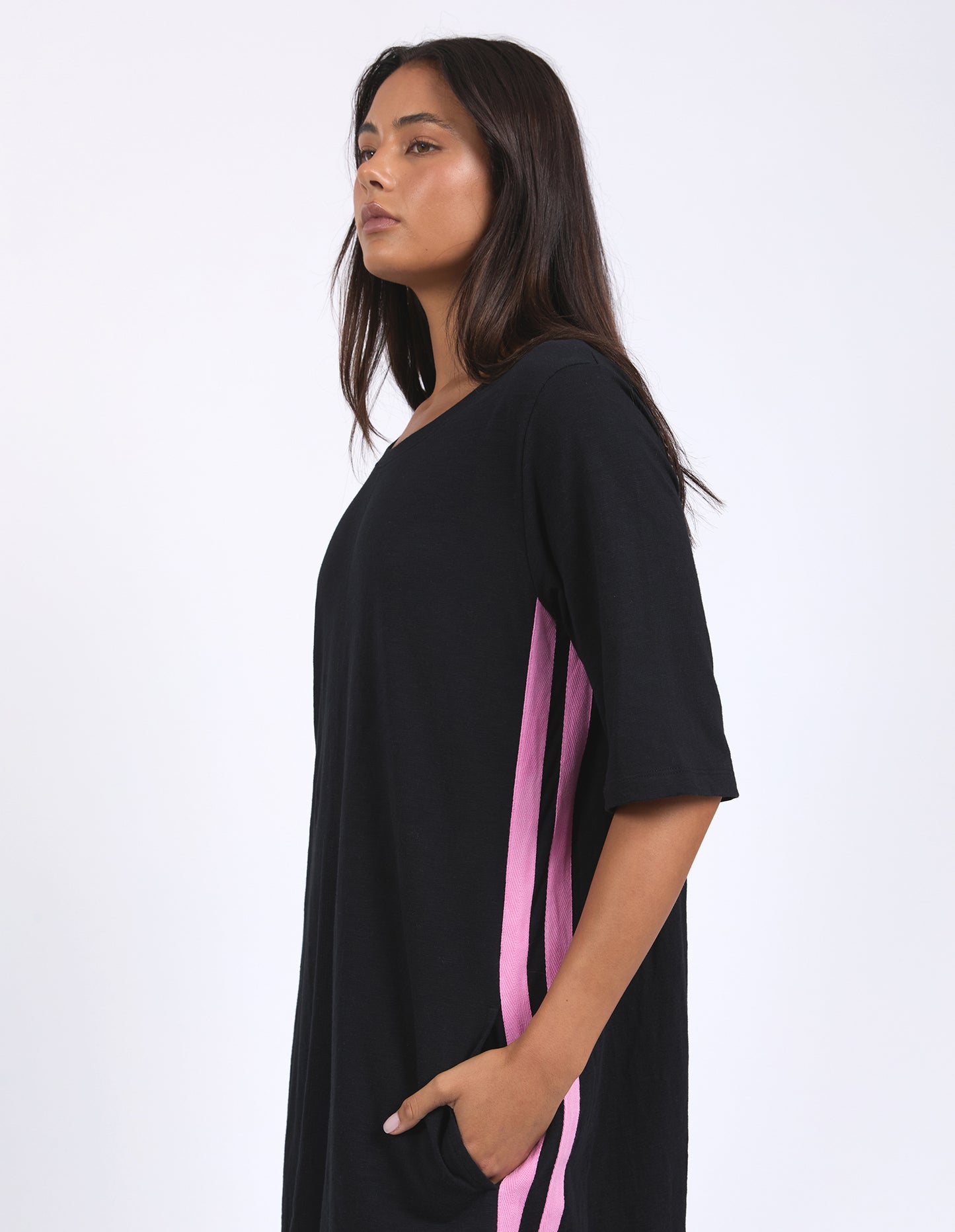 Foxwood Recovery 3/4 sleeve dress-Black with pink stripe