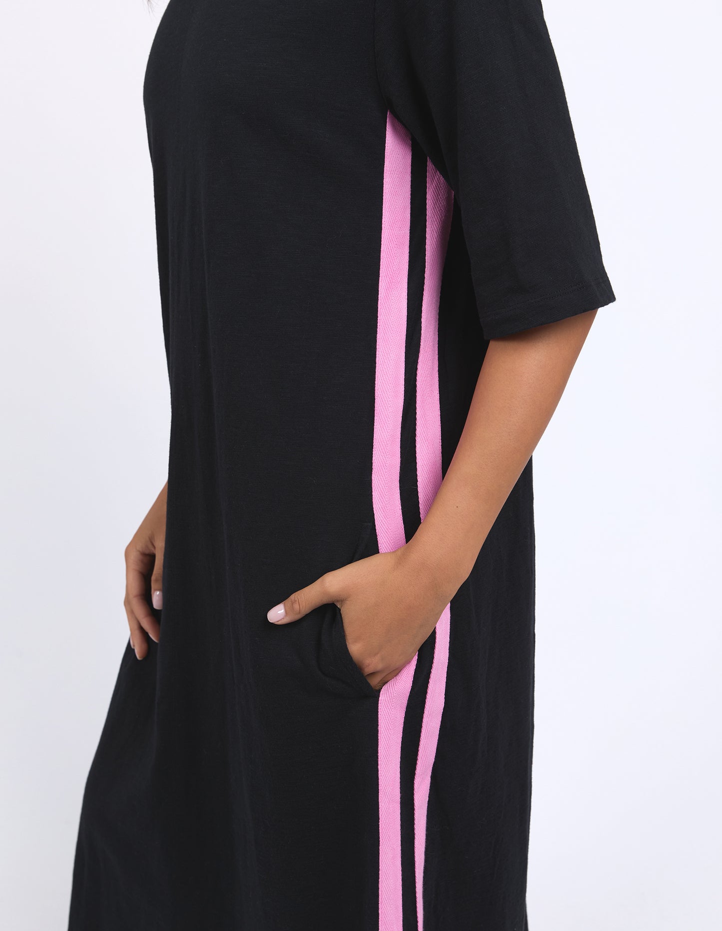 Foxwood Recovery 3/4 sleeve dress-Black with pink stripe
