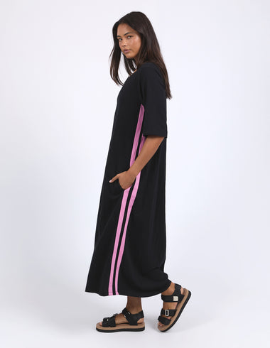 Foxwood Recovery 3/4 sleeve dress-Black with pink stripe