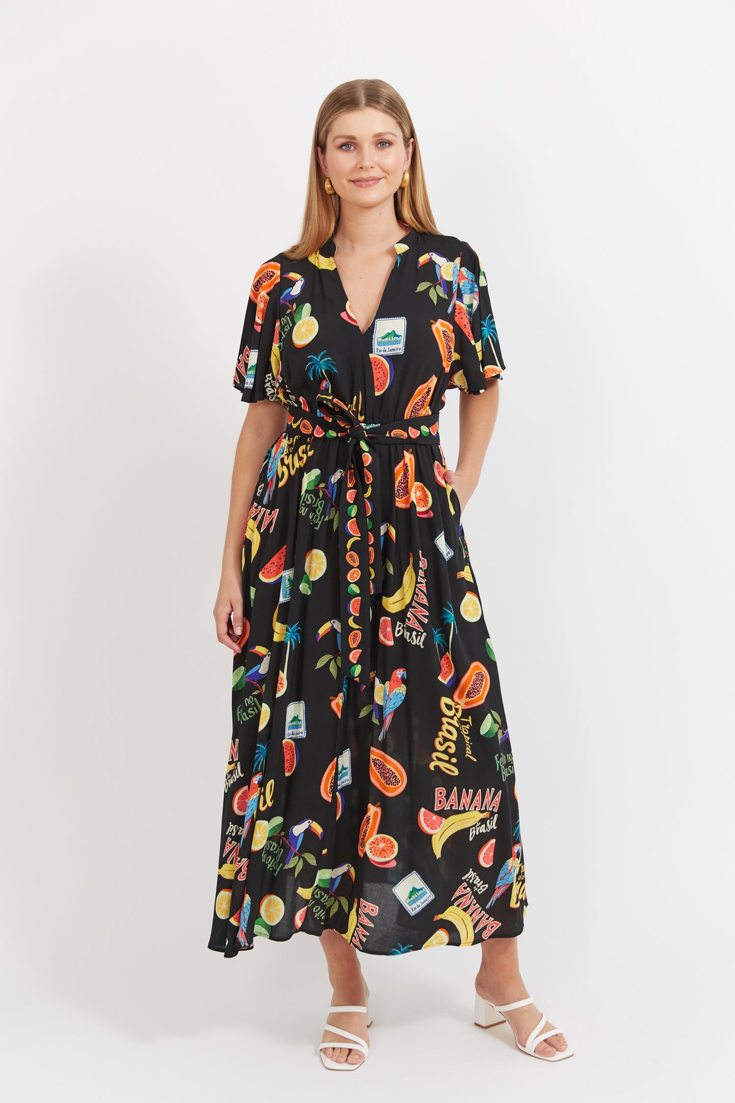 Cabana V Neck Maxi Dress - Brasil Black