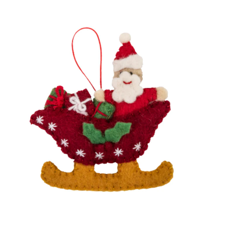 Pashom Hanging Santa in Sleigh Christmas Decoration