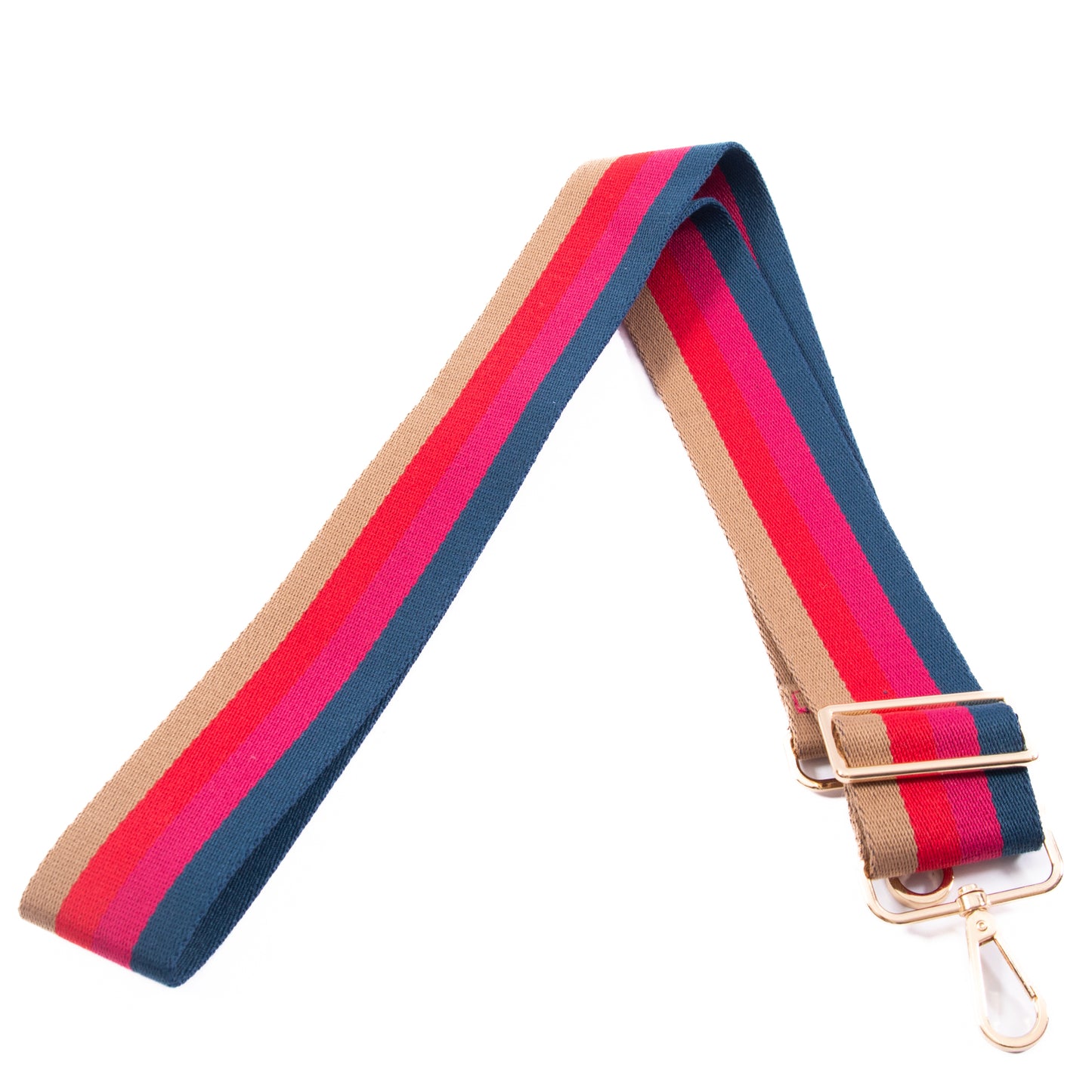 Liv & Milly Guitar Strap - Blue / Pink / Red / Gold Stripes
