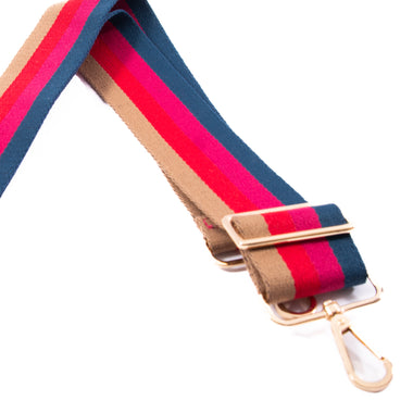 Liv & Milly Guitar Strap - Blue / Pink / Red / Gold Stripes