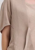 LD & Co Linen Blend Tie Cardigan - Taupe