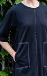 White on Black Top-stitch Summer Dress
