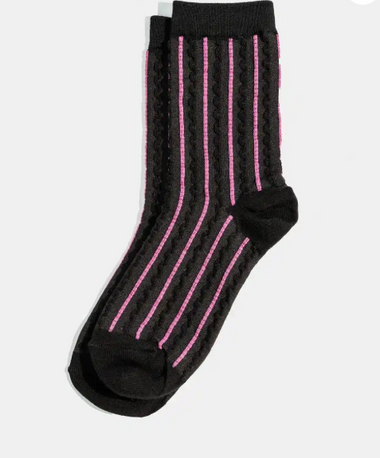 Thea Socks - Black with Fushia Stripe