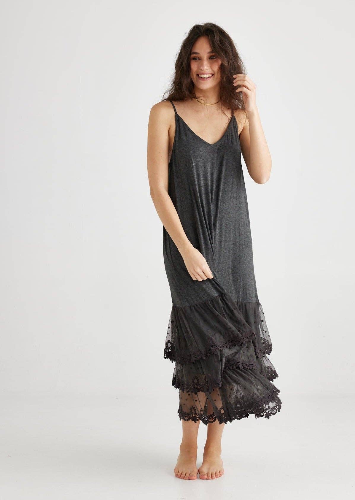 Evangeline Lace slip dress Mist Grey