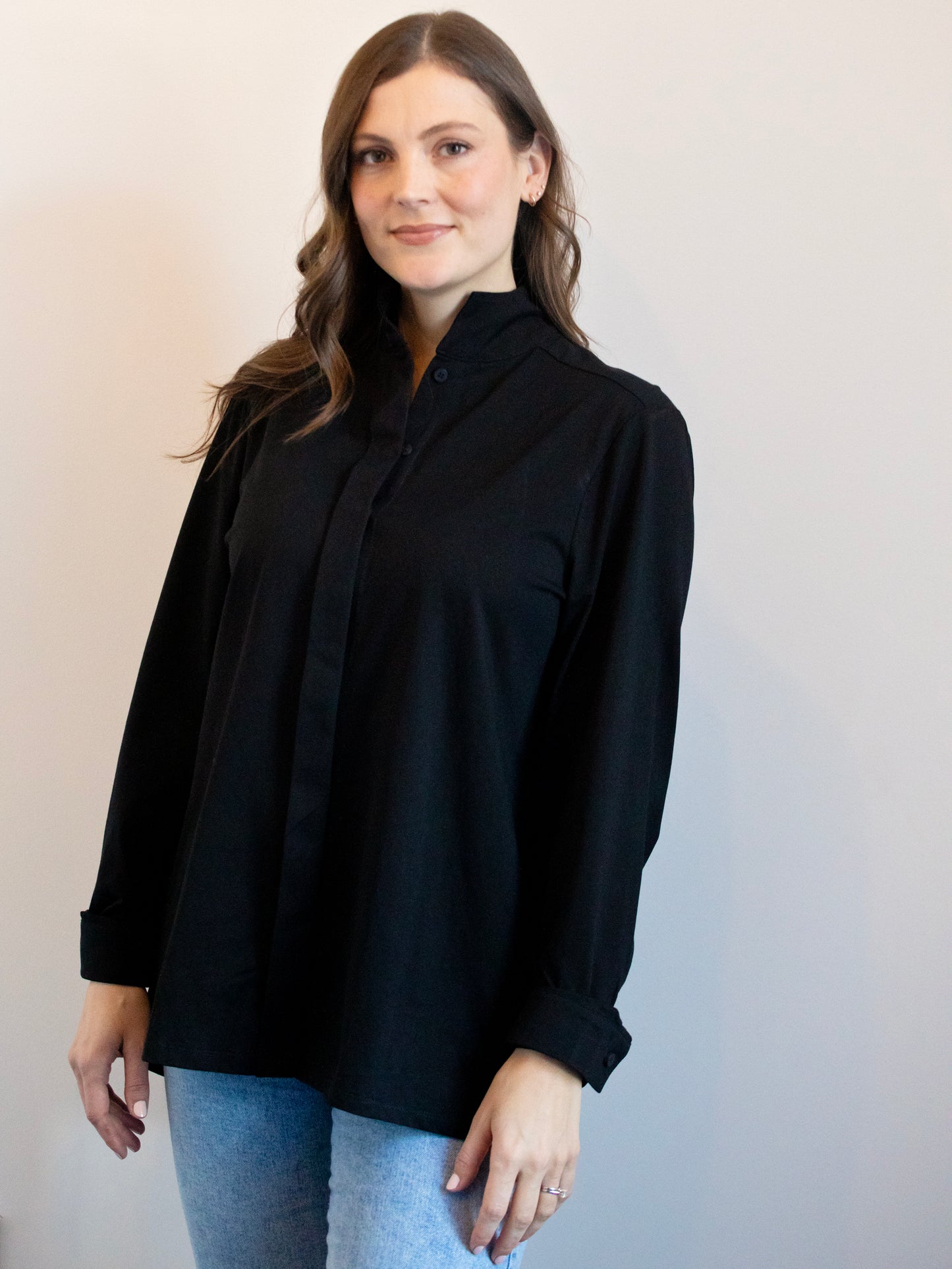 Placket Front Shirt from White on Black - Black