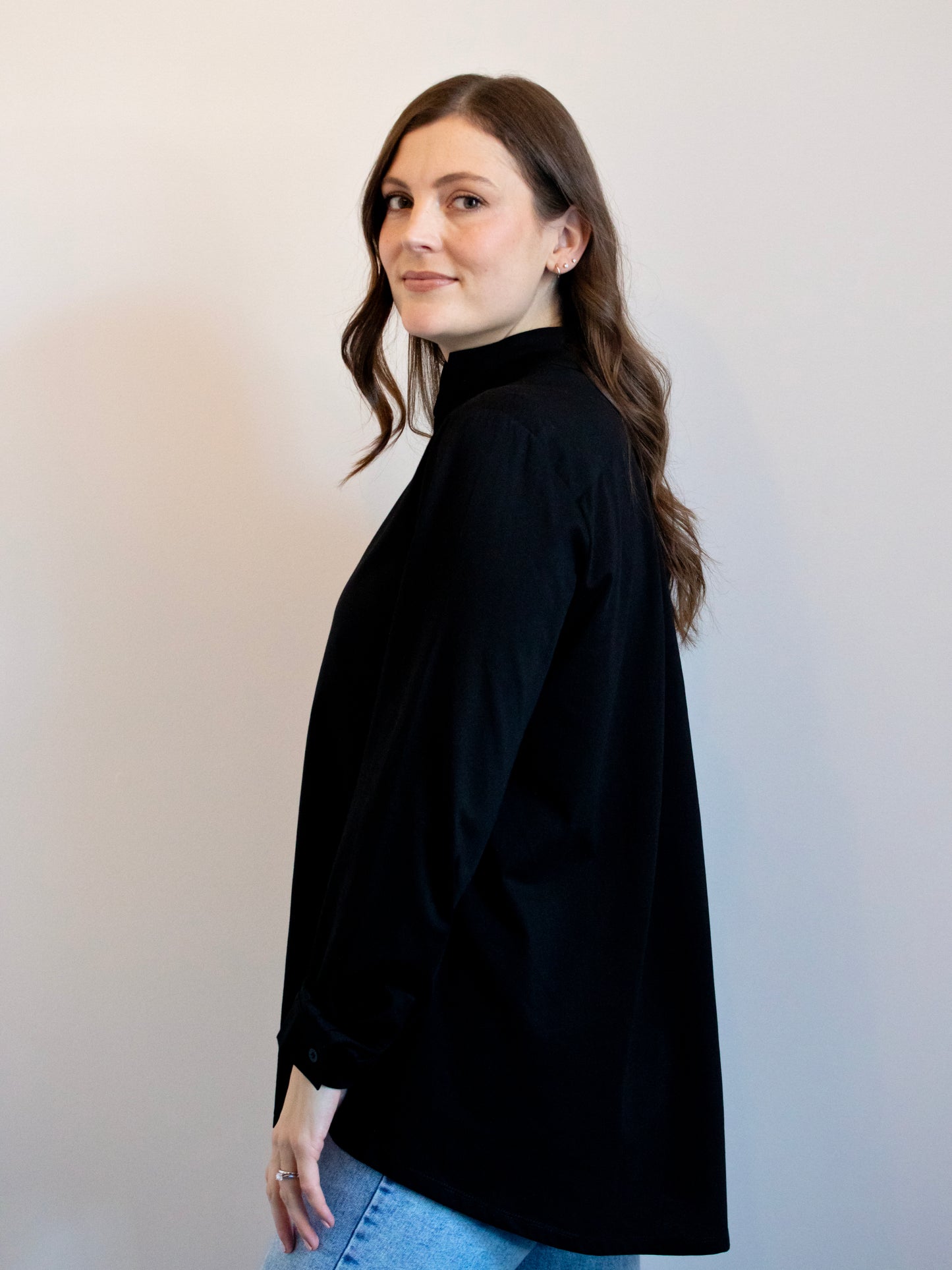 Placket Front Shirt from White on Black - Black