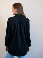 Placket Front Shirt from White on Black - Black
