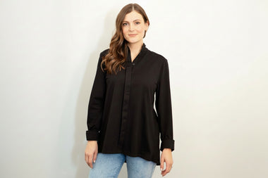 Placket Front Shirt from White on Black - Black