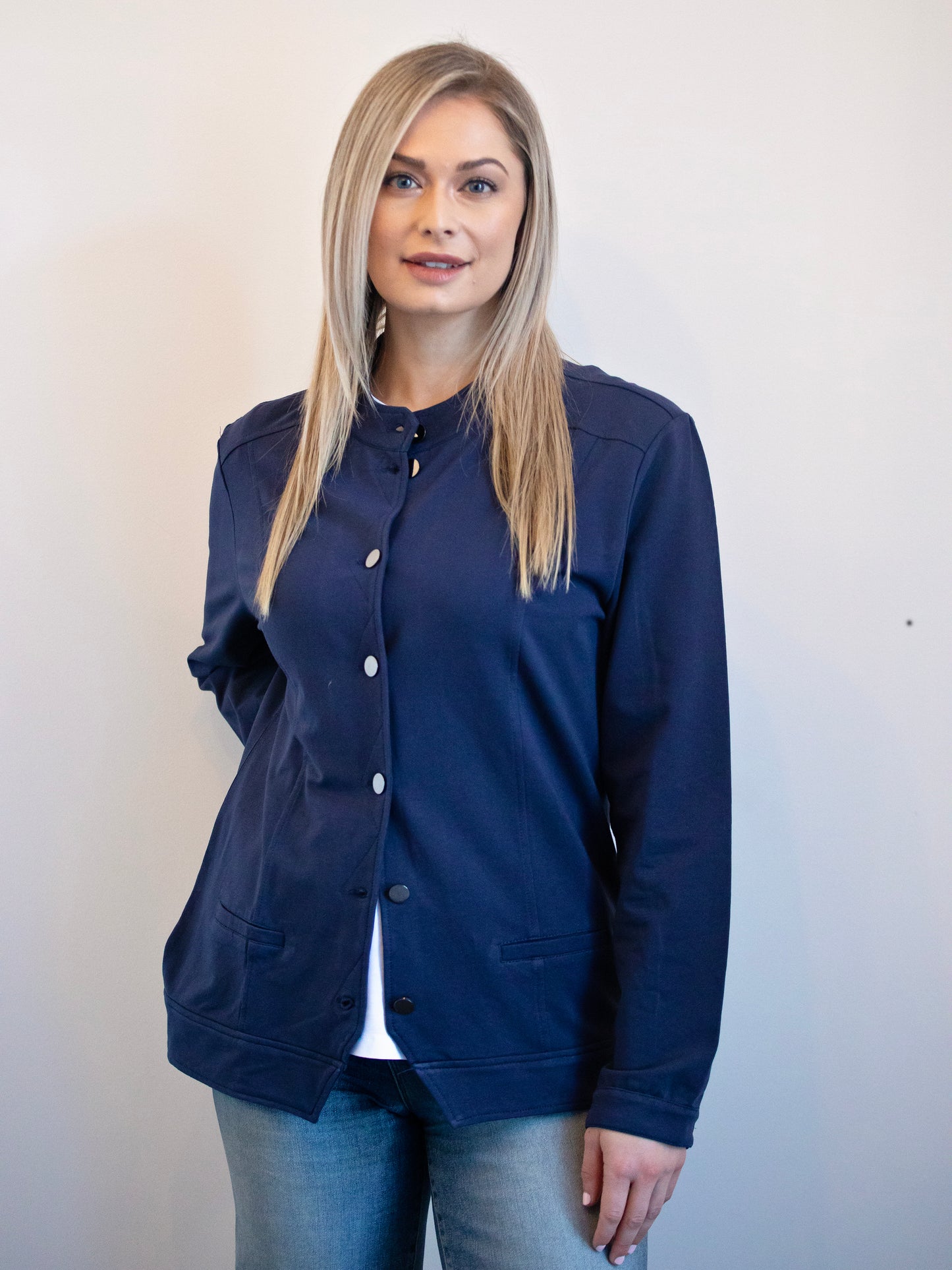 French Terry Cotton Jean Jacket from White on Black - French Blue