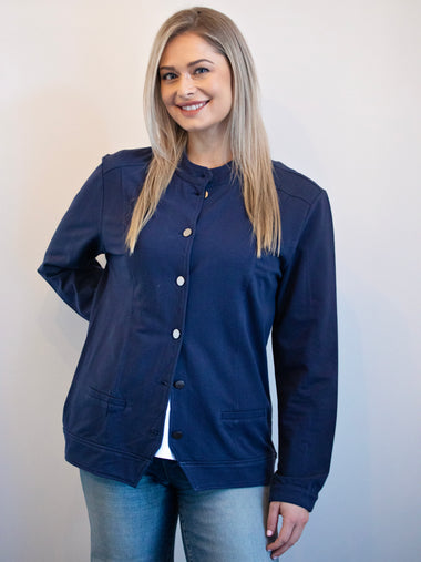 French Terry Cotton Jean Jacket from White on Black - French Blue