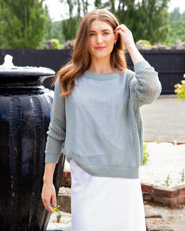 Mesh Knit Top from White on Black Clothing NZ -Silver