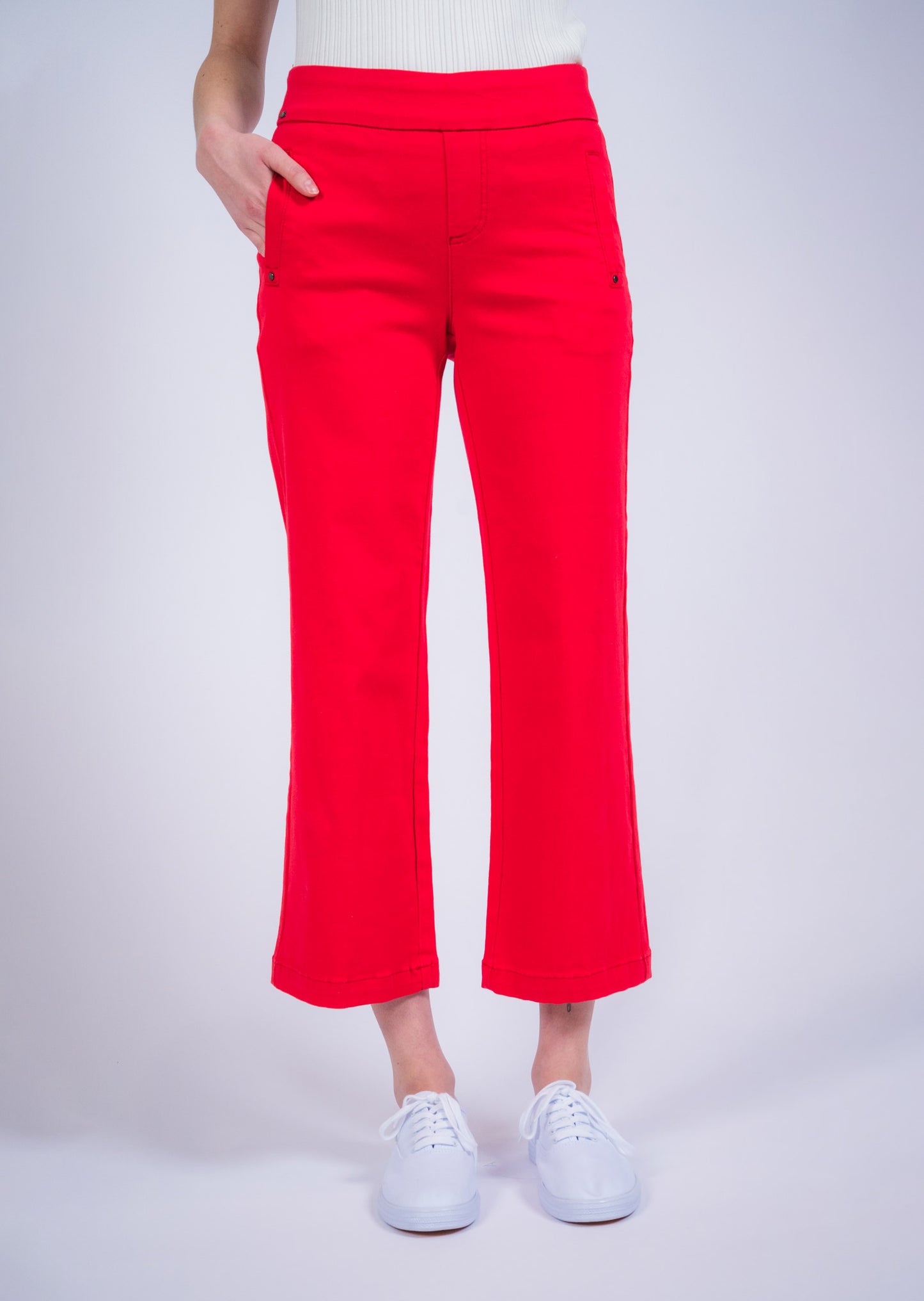 Red Hampton Twill Wide Leg Crop Pant from Lisette L Montreal