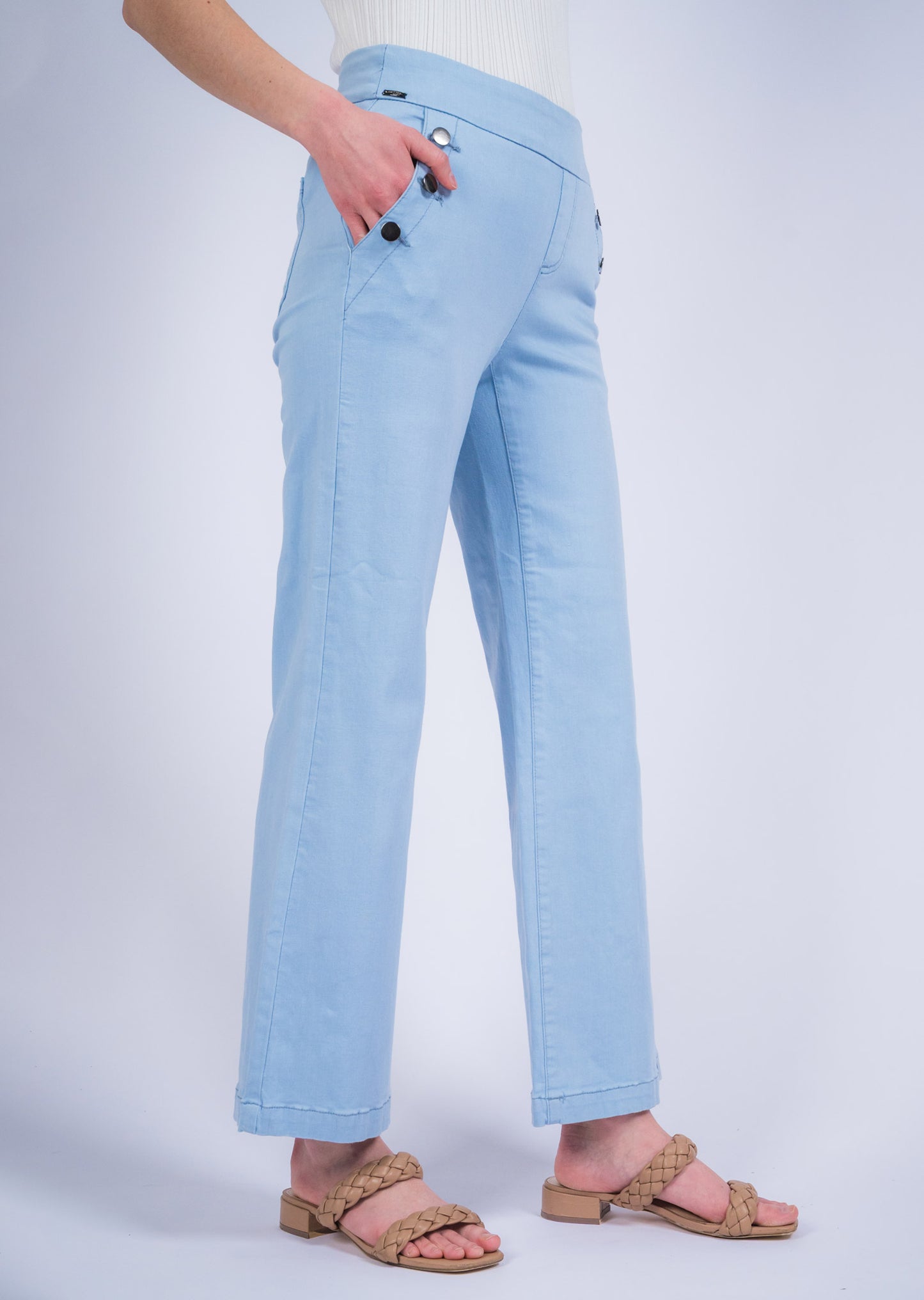 Powder Blue Hampton Twill Wide Leg Trousers from Lisette L Montreal