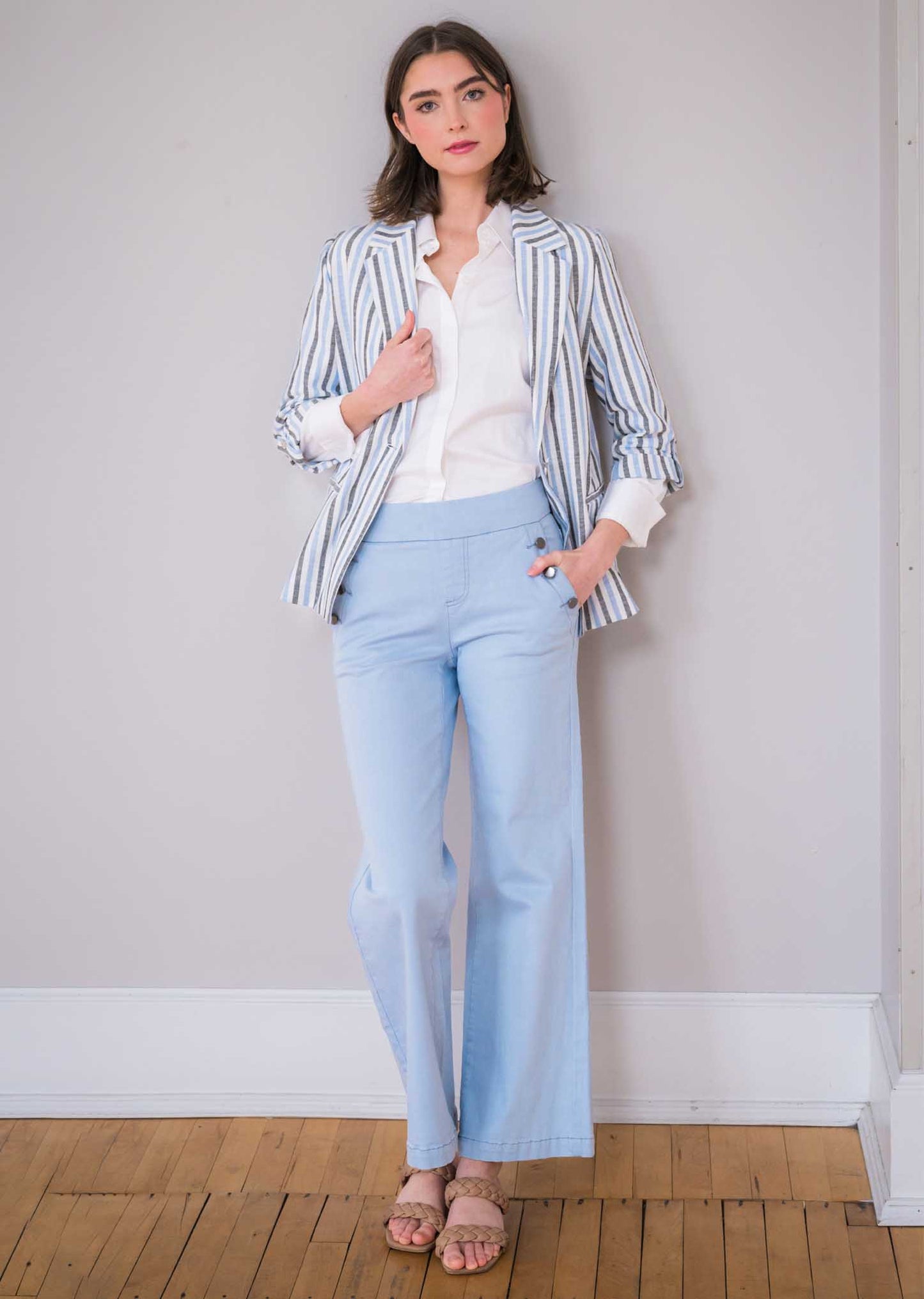 Powder Blue Hampton Twill Wide Leg Trousers from Lisette L Montreal