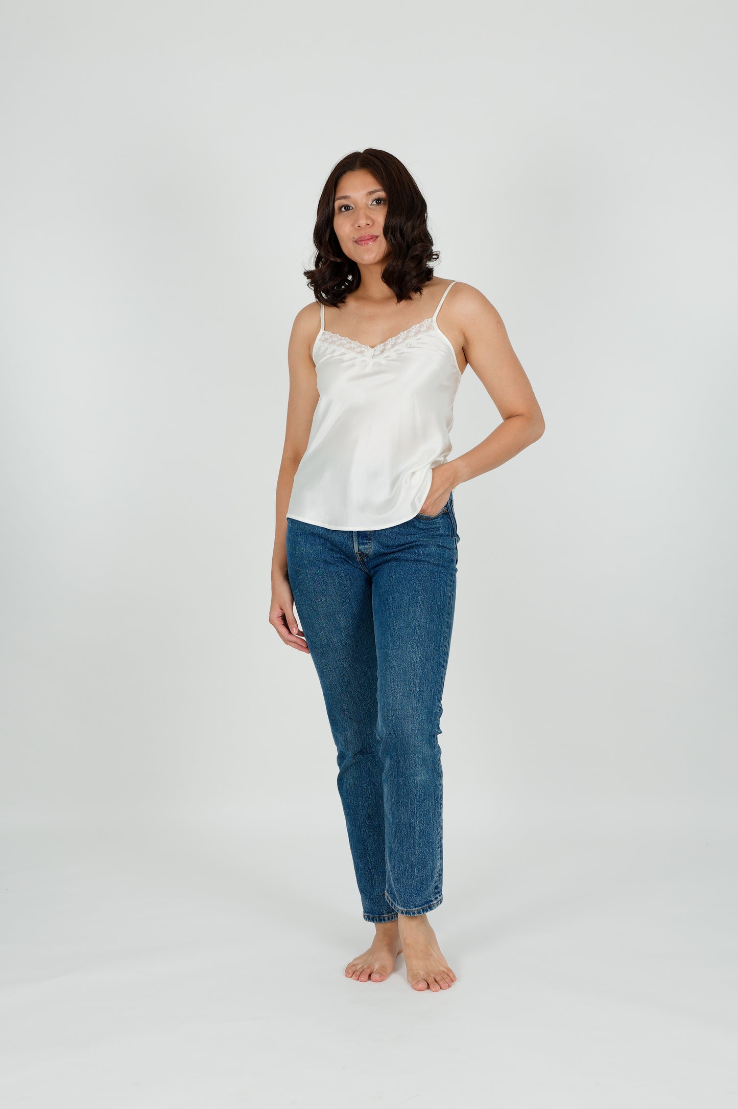 Carmen Kristein Luxury Loungewear - Pearl Silk Lace Cami