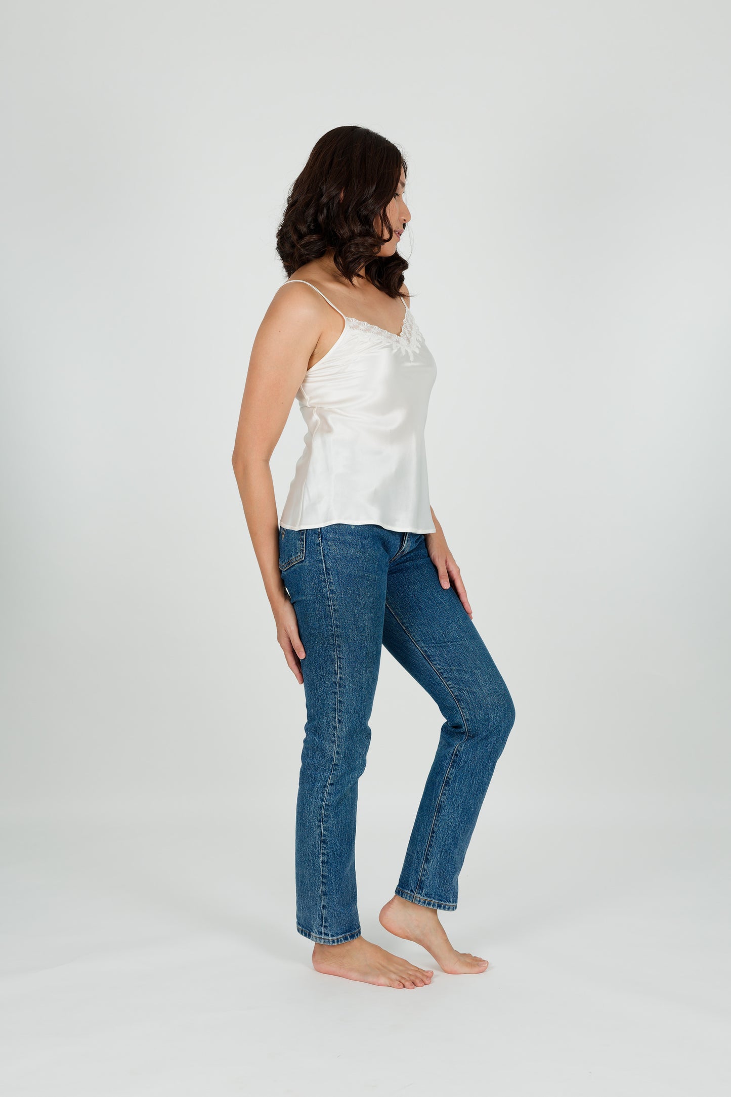 Carmen Kristein Luxury Loungewear - Pearl Silk Lace Cami