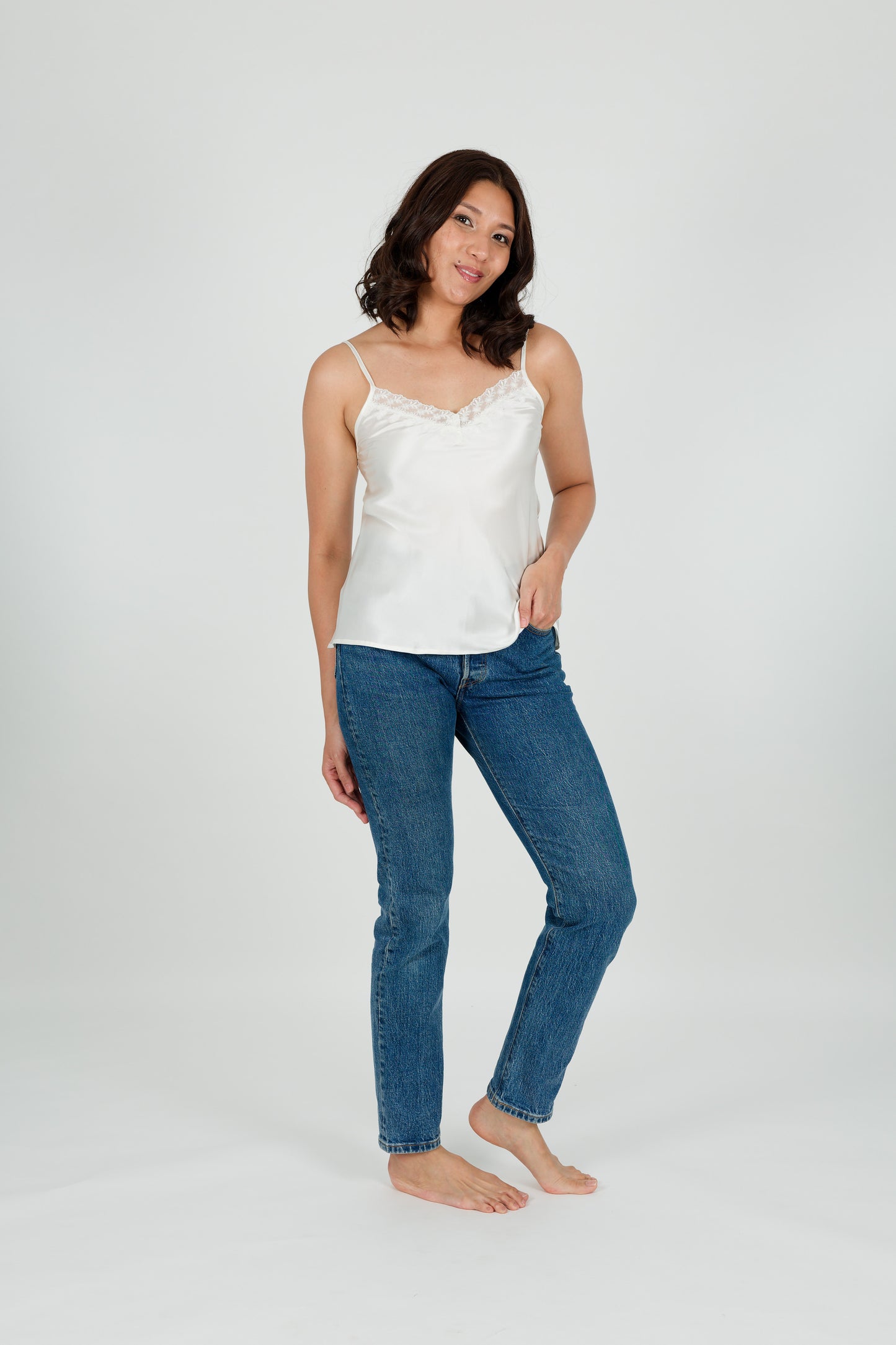 Carmen Kristein Luxury Loungewear - Pearl Silk Lace Cami
