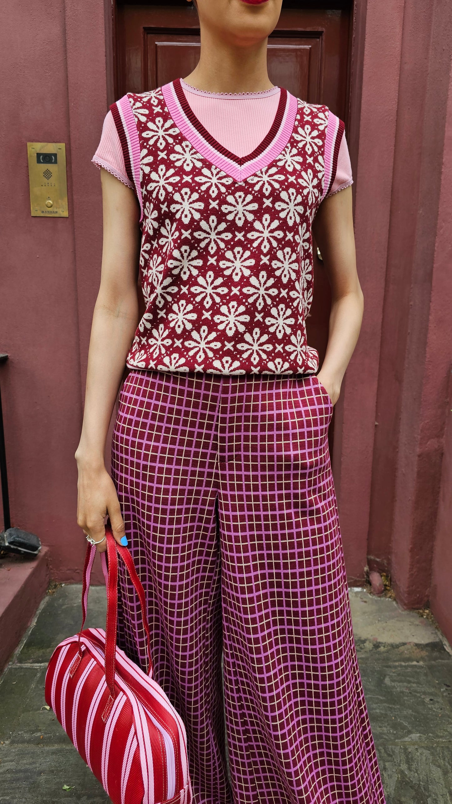 Boom Shankar Gigi Vest - Merlot Jacquard knit