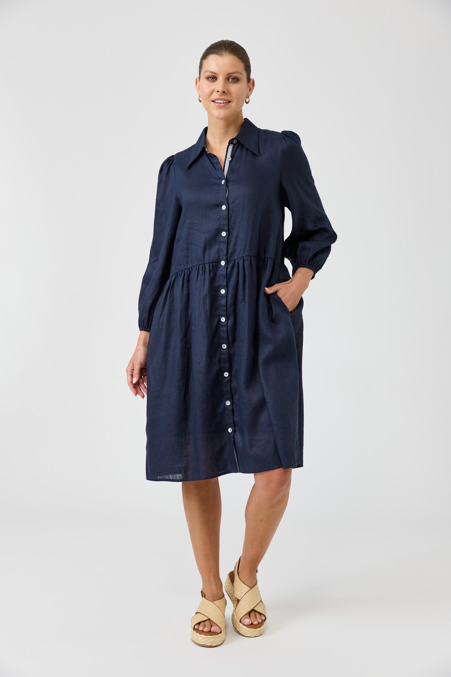 Studio Midi Shirt Dress - Navy colour