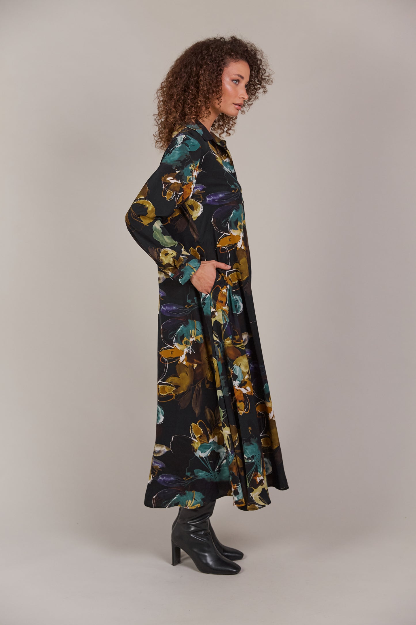 Elsie Shirt Dress - Botanical Black
