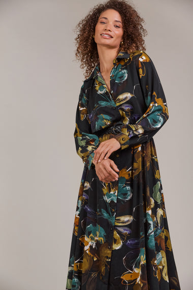 Elsie Shirt Dress - Botanical Black