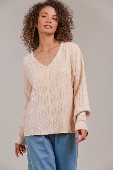 Palmer Cable Knit- Ecru