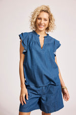 Melenia Denim Frill Top - Indigo