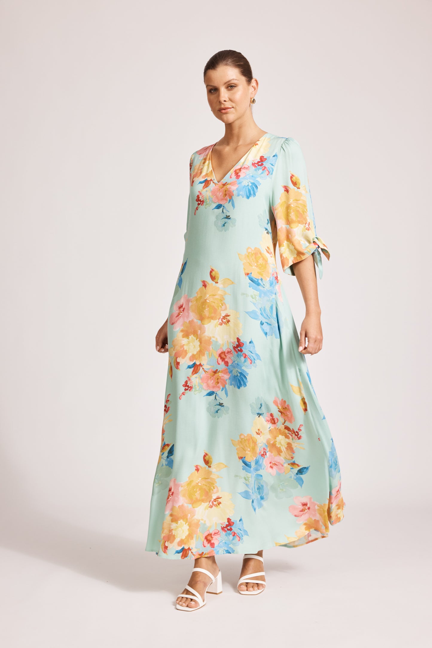 Parisio Tie Maxi Dress - Mint Bloom