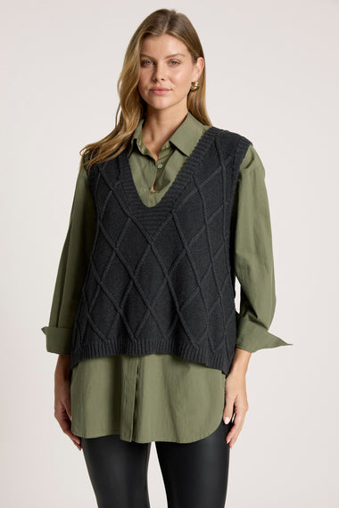 Liora Knit Vest from Eb+Ive - Charcoal colour