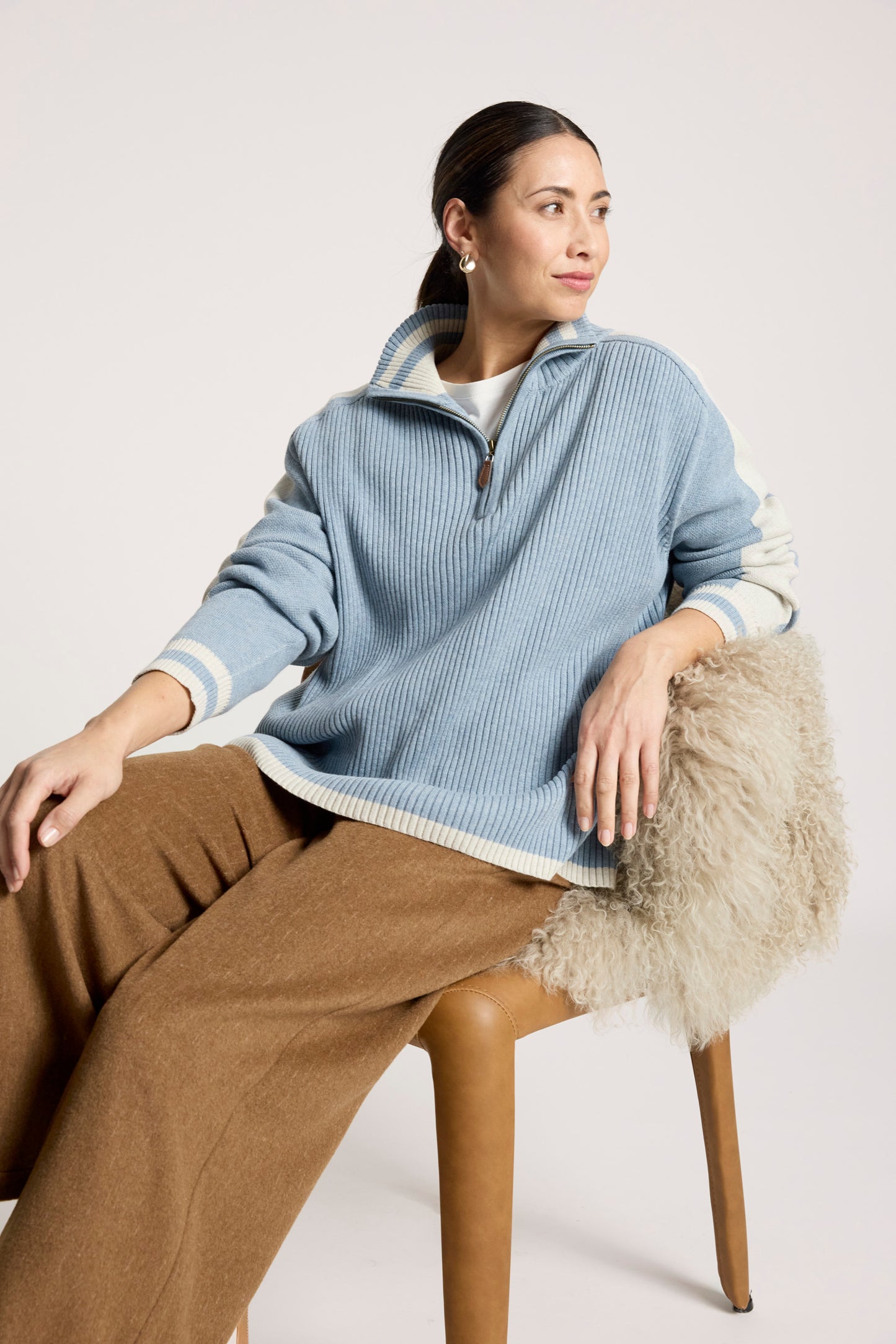 Liora Zip Jumper from Eb+Ive - Lake/Bisque colour