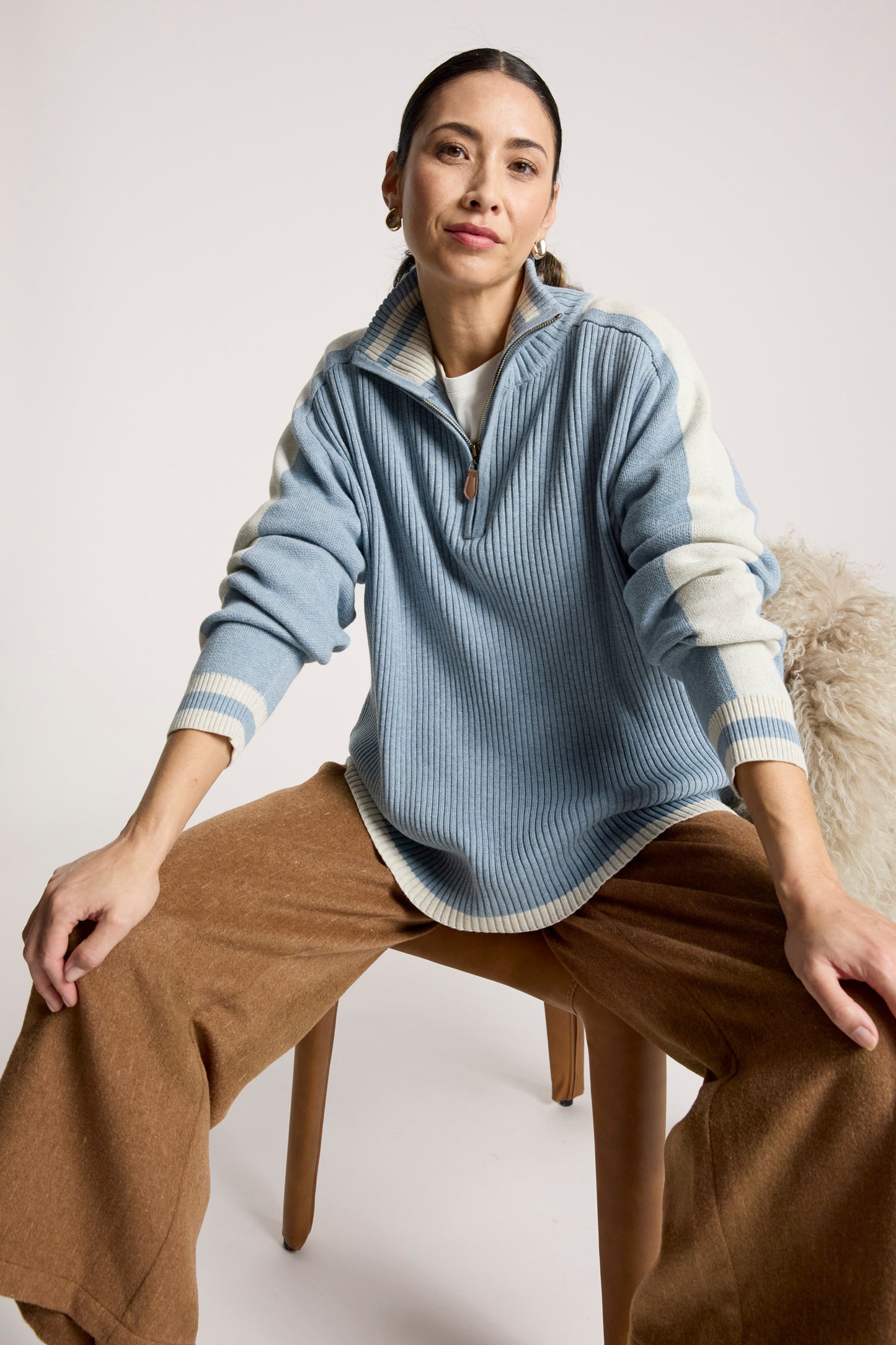 Liora Zip Jumper from Eb+Ive - Lake/Bisque colour