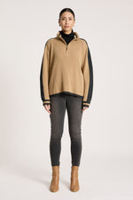 Liora Zip Jumper from Eb+Ive - Mocha/Charcoal colour