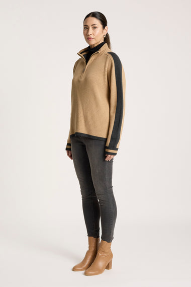 Liora Zip Jumper from Eb+Ive - Mocha/Charcoal colour