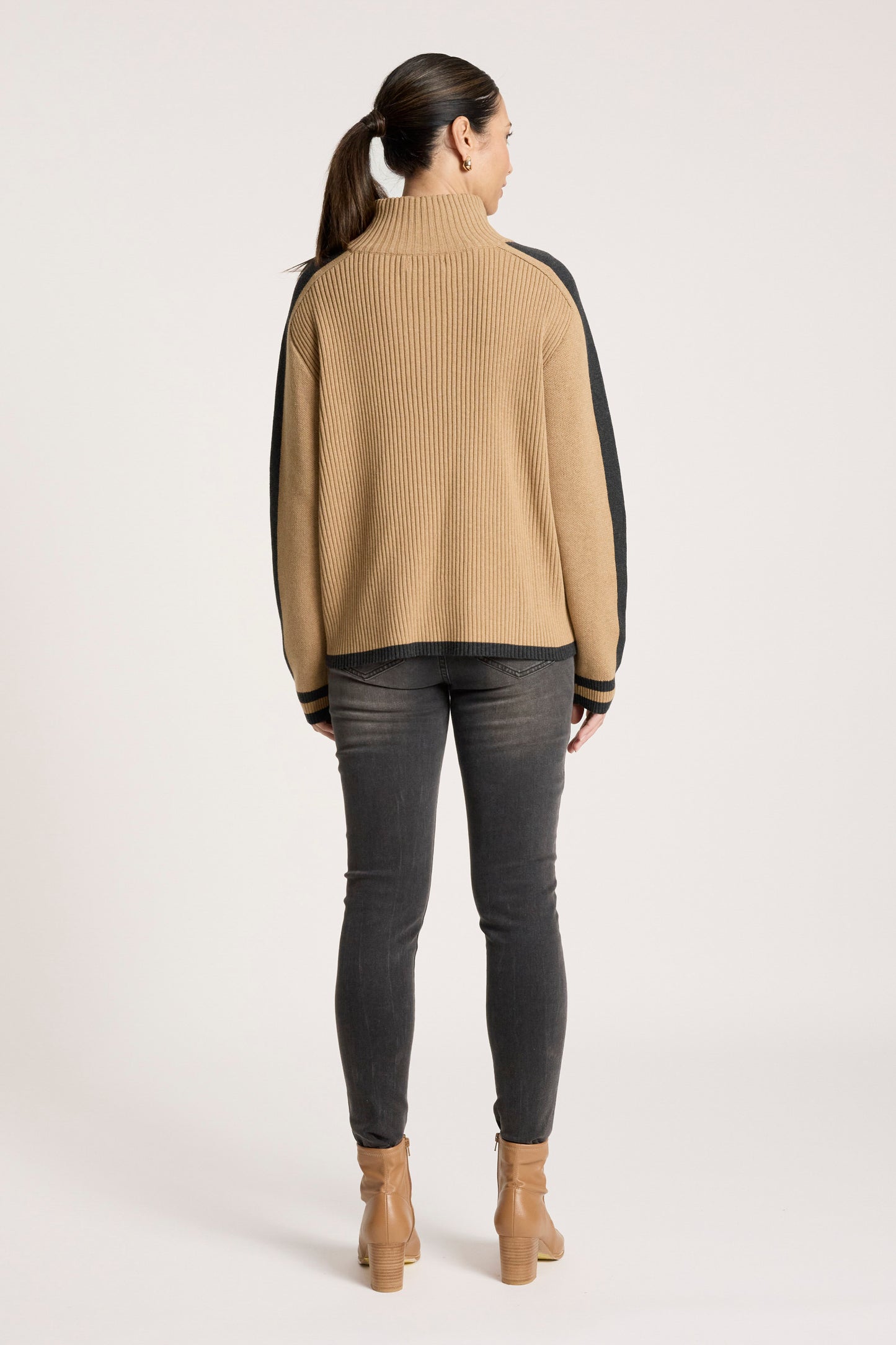 Liora Zip Jumper from Eb+Ive - Mocha/Charcoal colour
