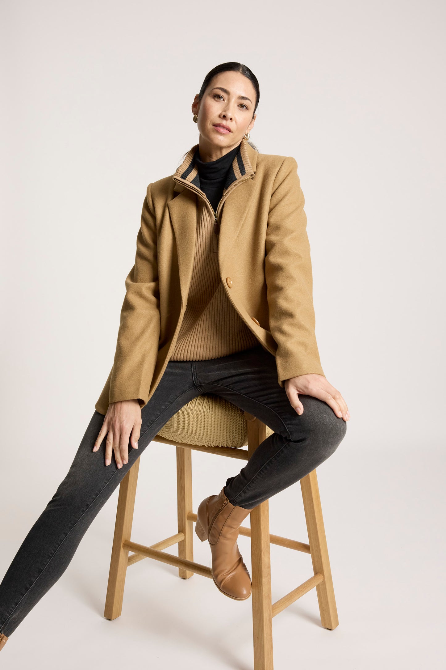 Liora Zip Jumper from Eb+Ive - Mocha/Charcoal colour