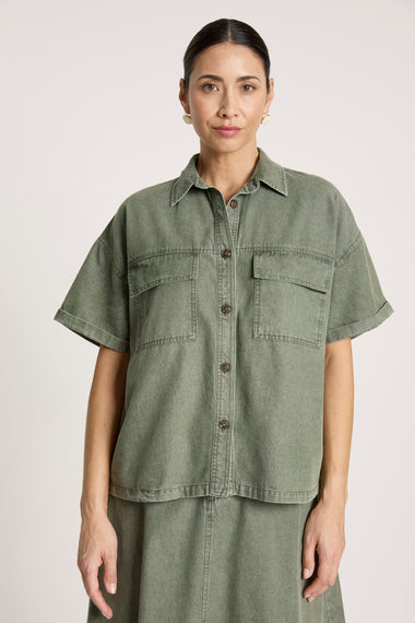 Bodhi Denim Shirt from Eb+Ive - Olive colour