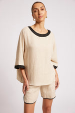 Maris Relaxed Splice Top - Tusk / Black
