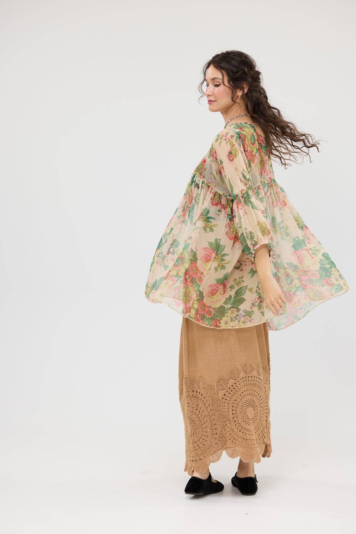 Ariel Chiffon Top - Marigold Rose Print