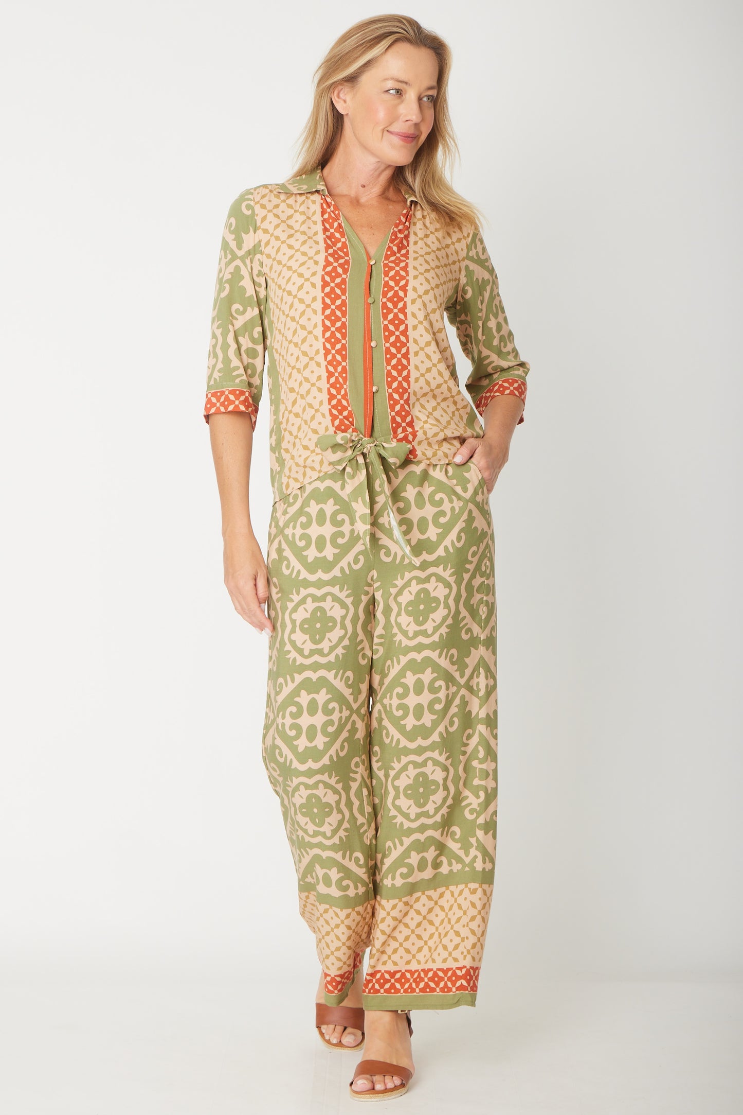 Cordelia Street Border Print Tie Top