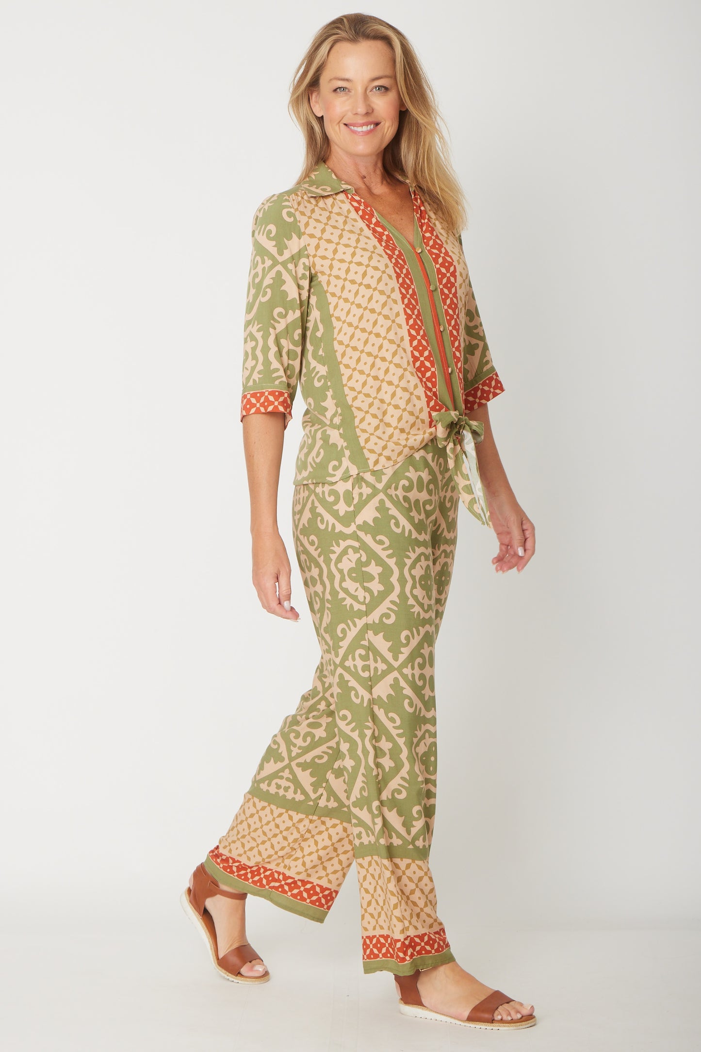 Cordelia Street Border Print Tie Top