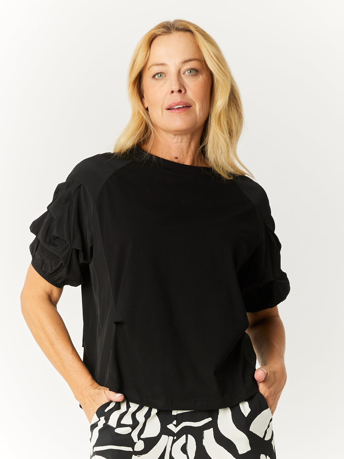 Rouched Sleeve Top - Black