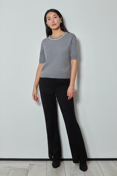 Carre Noir Heather Grey Diamante trim sweater